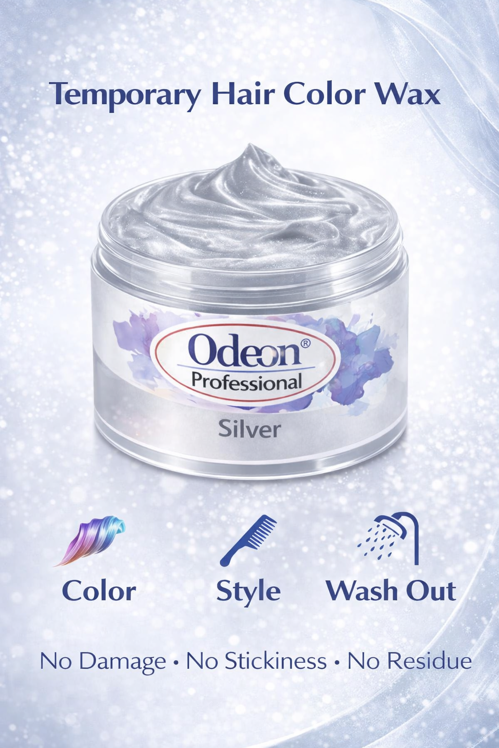 Odeon Professional Silver Hair Color Wax – Temporary Hair Dye for Women &amp; Men | Washable, Natural Ingredients, Easy Styling (4.23oz)