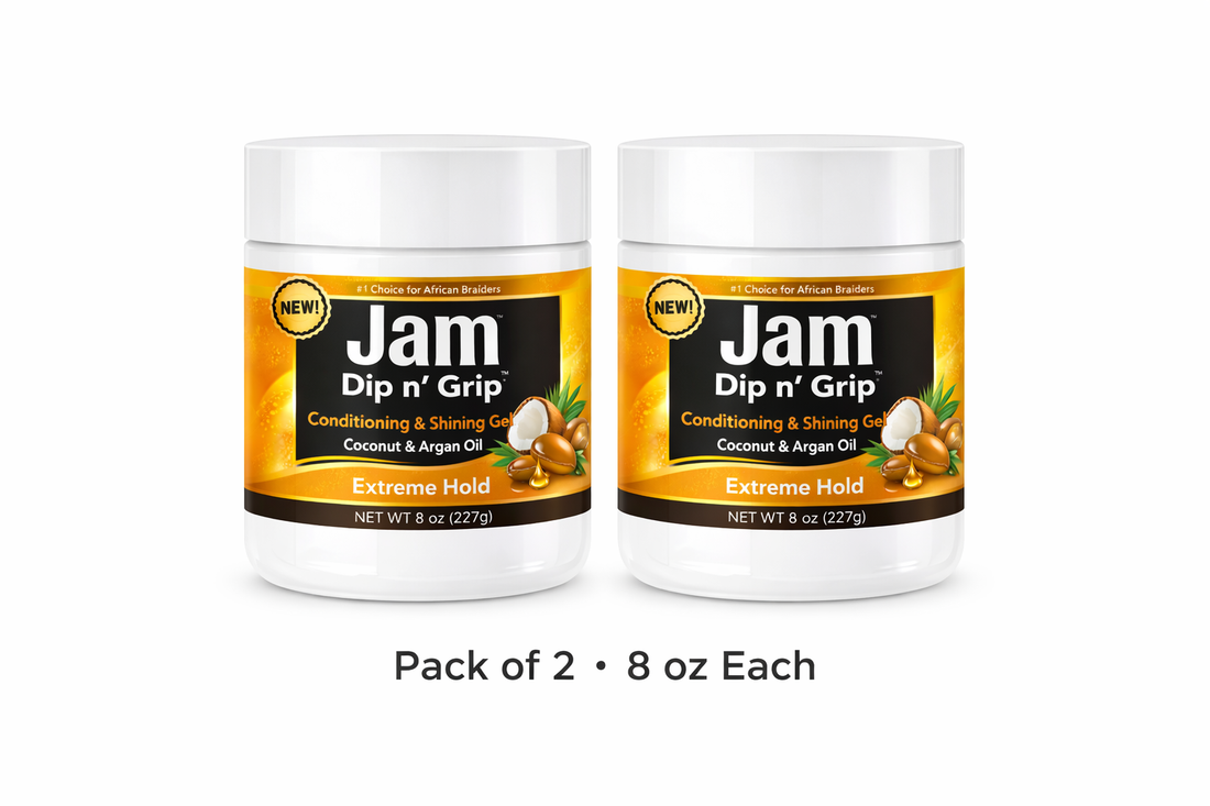 Jam Dip n’ Grip Extreme Hold Hair Gel – Conditioning &amp; Shining Gel with Coconut &amp; Argan Oil Pack of 2 8oz