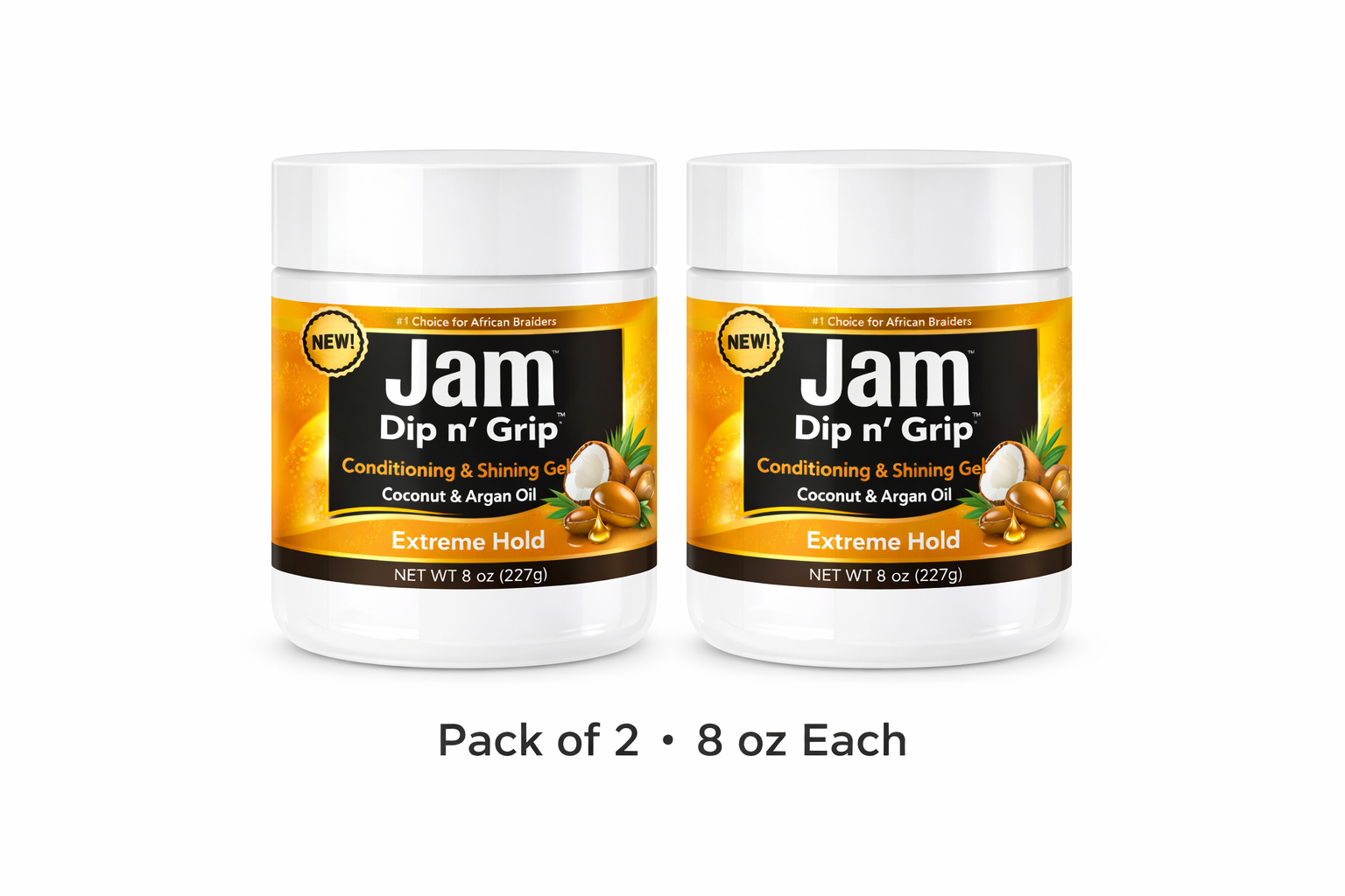 Jam Dip n’ Grip Extreme Hold Hair Gel – Conditioning &amp; Shining Gel with Coconut &amp; Argan Oil Pack of 2 8oz