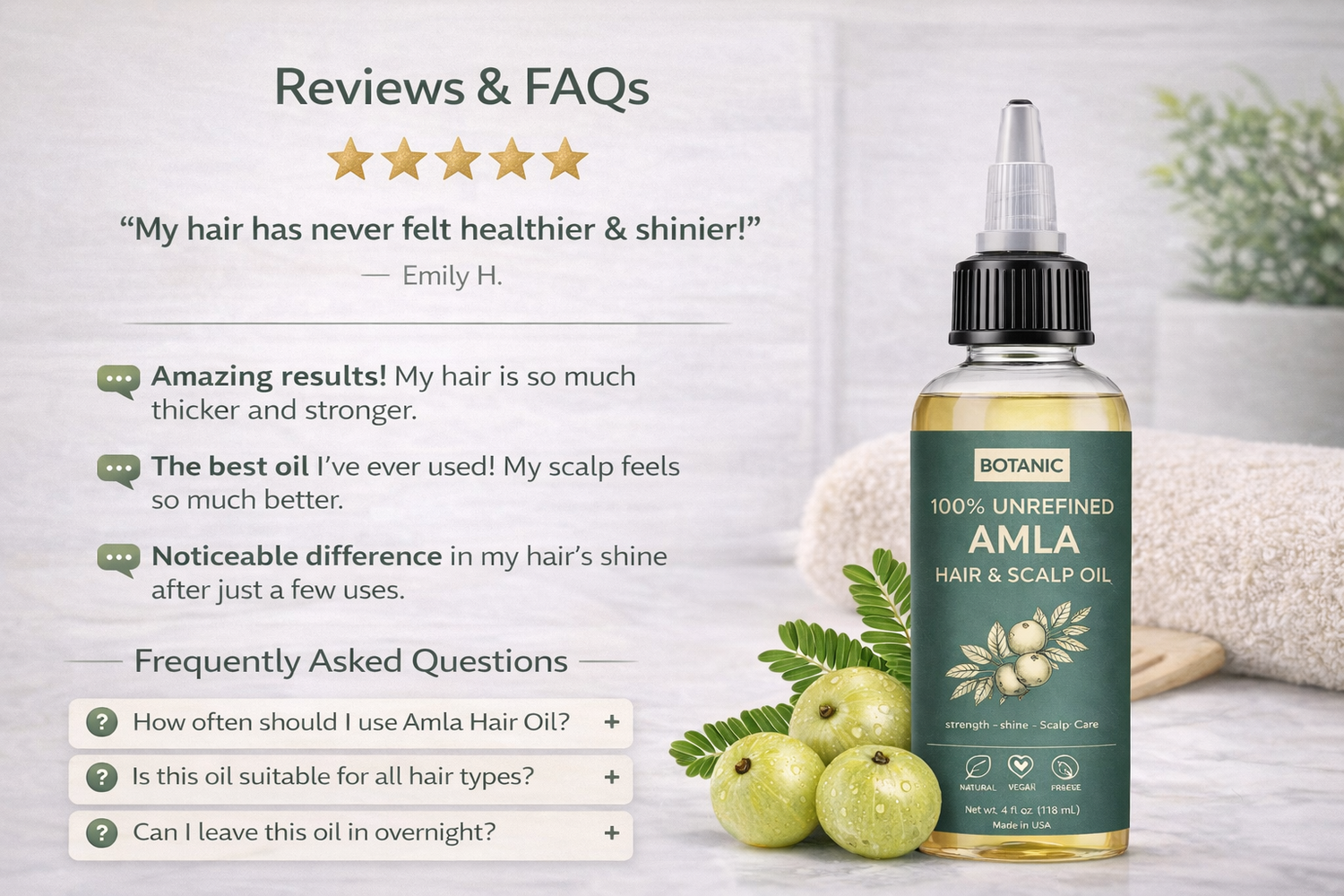 100% Unrefined Amla Hair &amp; Scalp Oil – Natural Growth, Shine &amp; Strength | Vegan, Cruelty-Free 4 fl oz (118 mL)