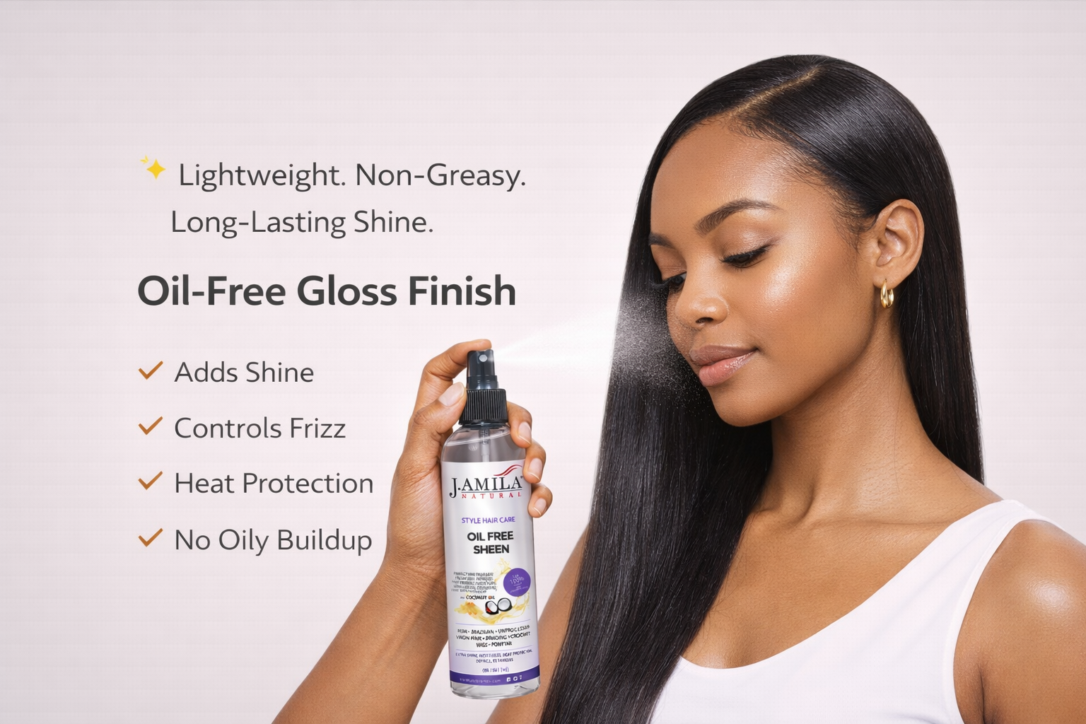 J. AMILA Natural Oil Free Sheen Spray with Vitamin E &amp; Coconut Oil – Lightweight Shine, Heat &amp; UV Protection for Wigs, Braids &amp; Natural Hair 8 oz 237 ml