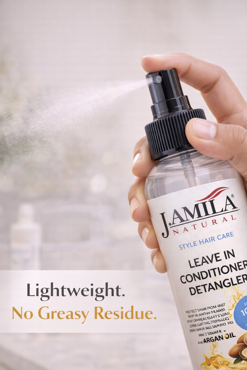 J. AMILA Natural Leave-In Conditioner &amp; Detangler with Vitamin E &amp; Argan Oil – Heat &amp; UV Protection for Natural, Wigs, Braids &amp; Synthetic Hair (8 oz)