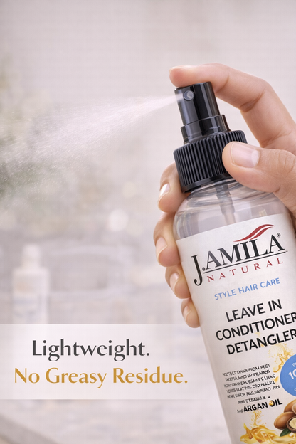 J. AMILA Natural Leave-In Conditioner &amp; Detangler with Vitamin E &amp; Argan Oil – Heat &amp; UV Protection for Natural, Wigs, Braids &amp; Synthetic Hair (8 oz)