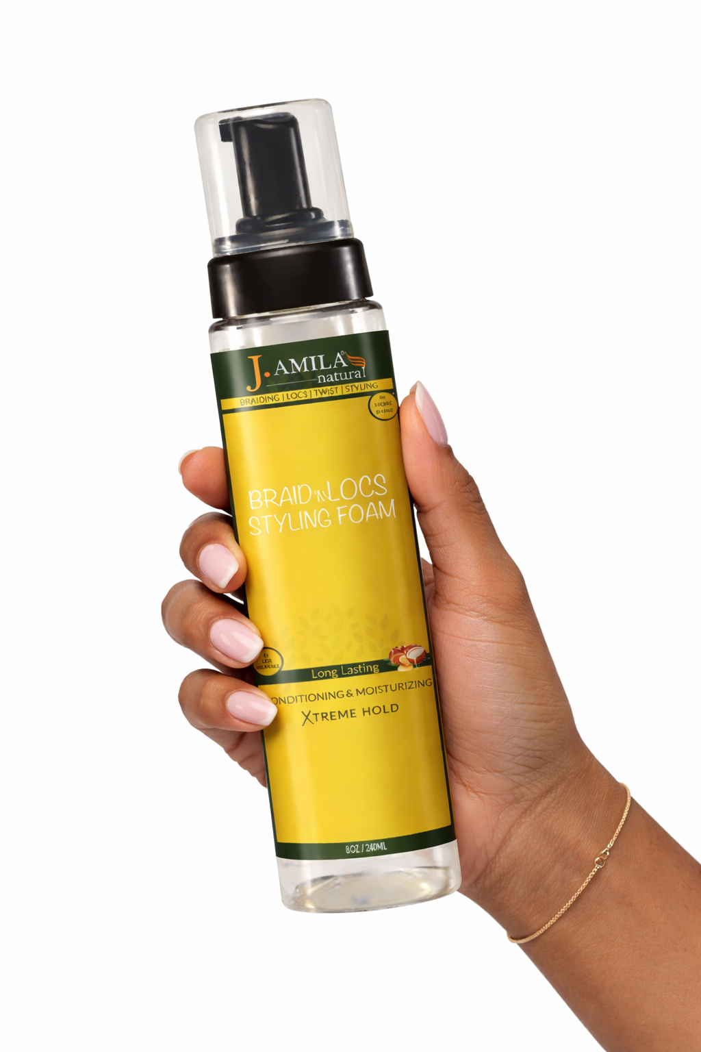 J. AMILA® Braid ’N Locs Styling Foam – Extreme Hold, Long-Lasting Shine (8oz)