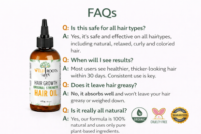 Wild Roots Original Strength Hair Growth Oil – Nourishing Scalp Treatment for Thicker, Stronger Hair (4oz)
