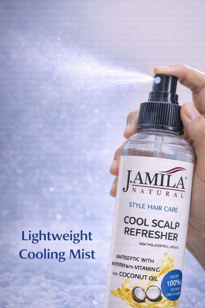 J. AMILA Natural Cool Scalp Refresher with Menthol, Myrrh, Vitamin E &amp; Coconut Oil – Cooling Scalp Spray for Braids, Wigs, Natural &amp; Synthetic Hair (8 oz)