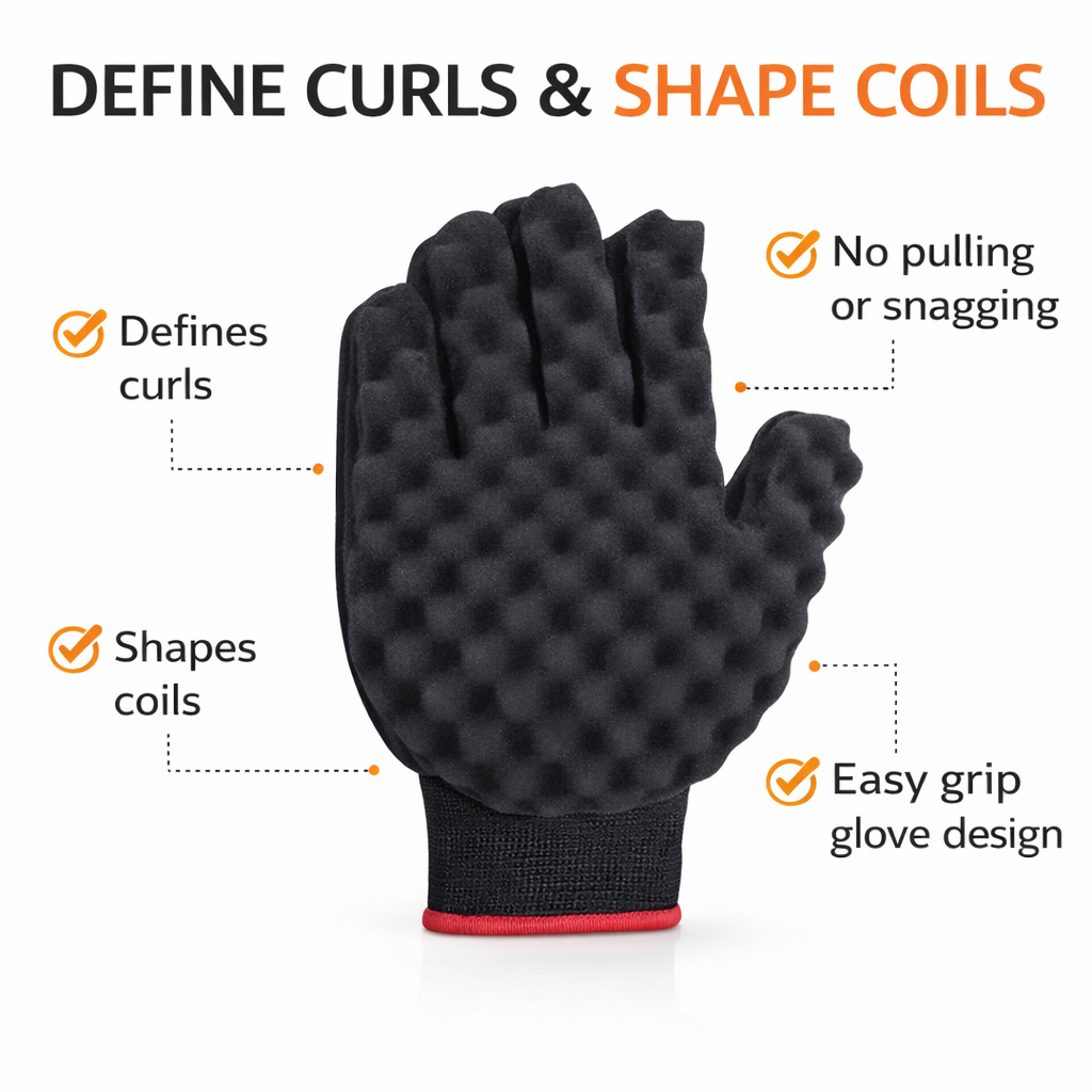 Sponge Brush Glove Double-Sided for Curls and Coils, Curling Sponge Glove for Men or Women 1pc