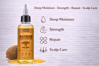 100% Unrefined Baobab Hair &amp; Scalp Oil – Deep Moisture, Strength &amp; Repair | Vegan, Cruelty-Free 4 fl oz (118 mL)