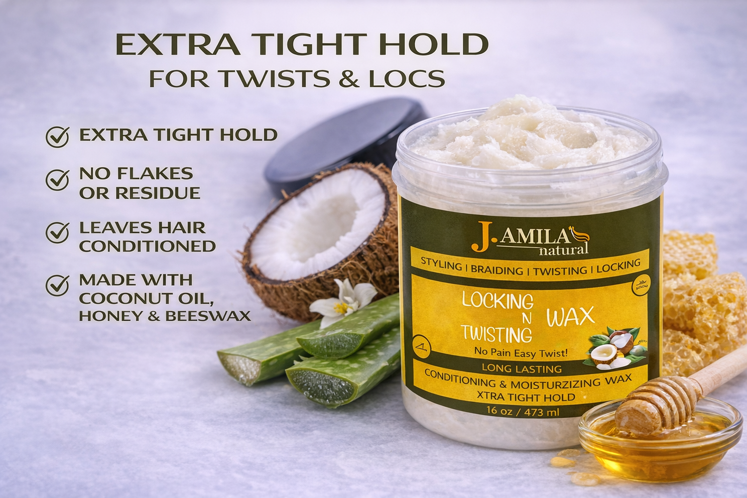 Jamila Natural Award-Winning– Xtra Tight Hold Twisting ‘N Locking Wax (16oz / 473ml)