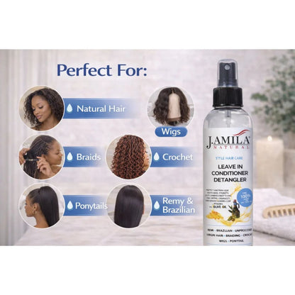 J. AMILA Natural Leave-In Conditioner &amp; Detangler Spray with Vitamin E &amp; Olive Oil – Heat &amp; UV Protection for Wigs, Braids, Natural &amp; Synthetic Hair (8 oz)