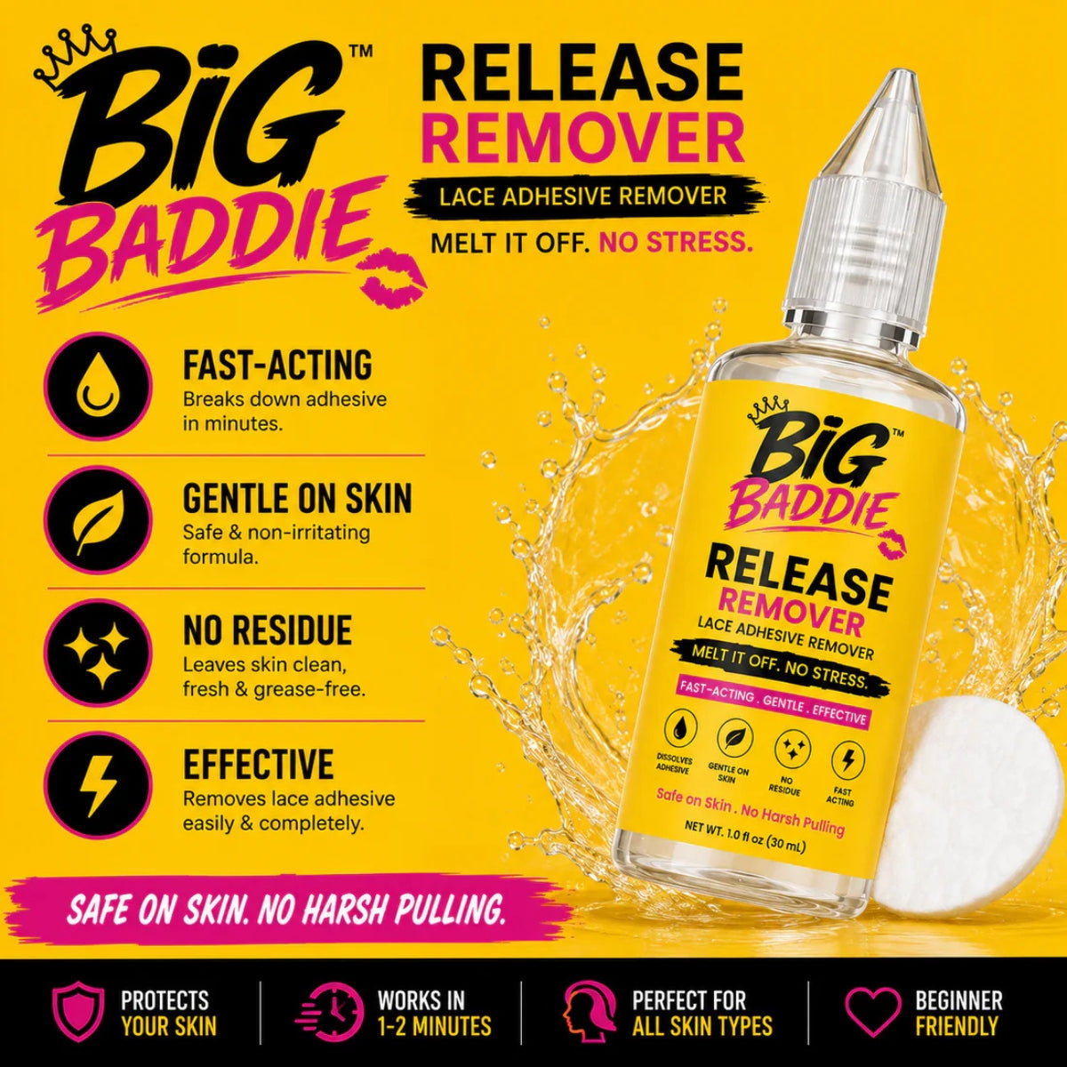 BIG BADDIE Release Remover – Fast-Acting Lace Adhesive Remover for Wigs, Gentle &amp; Residue-Free Formula (1.0oz / 30mL)