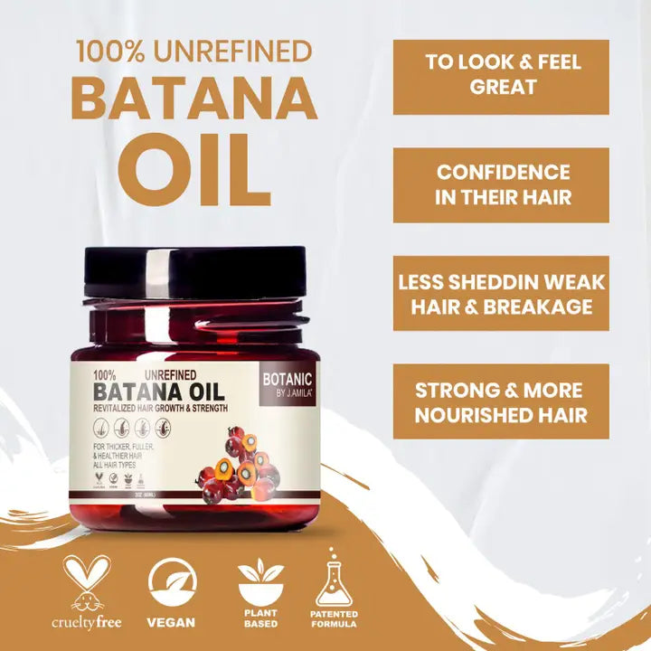 BOTANIC BY J.AMILA® 100% Unrefined Batana Oil Revitalized Hair Growth &amp; Strength – Thicker, Fuller &amp; Healthier Hair for All Hair Types 2oz / 60mL