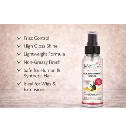 J. Amila Natural Silk Smoothing Serum with Olive Oil – Heat Protectant, Frizz Control &amp; High Gloss Shine for Natural Hair, Wigs &amp; Extensions (2 oz / 59.2 ml)