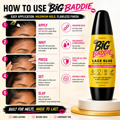 BIG BADDIE Lace Glue – Maximum Hold Waterproof Wig Adhesive with Precision &amp; Silicon Tip (1.3oz / 38mL)