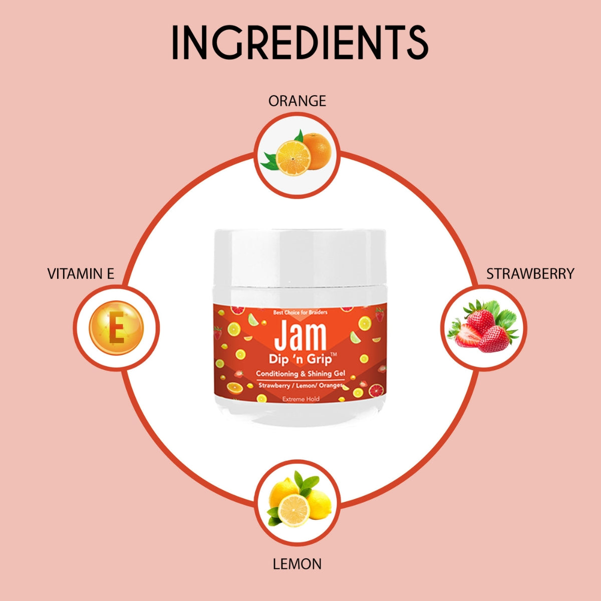 Jam Dip N Grip Strawberry/Lemon/Orange Shining Gel (4oz)