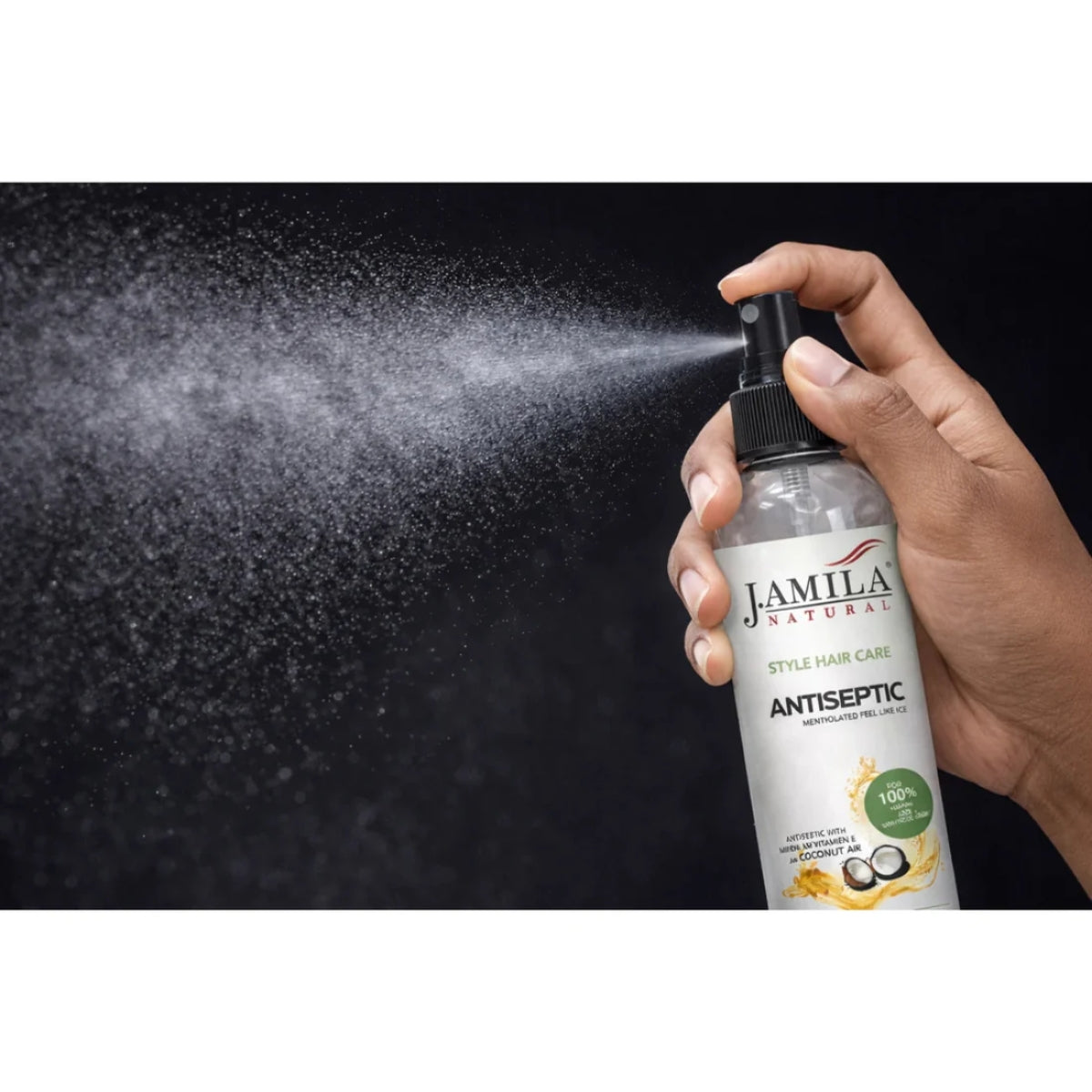 J. Amila Natural Antiseptic Spray with Coconut Oil – Mentholated Scalp Relief, Itch Control &amp; Scalp Detox for Wigs, Braids &amp; Natural Hair (8 oz / 237 ml)