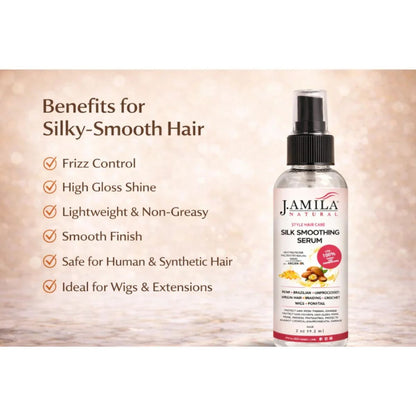 J. Amila Natural Silk Smoothing Serum with Argan Oil – Heat Protectant, Frizz Control &amp; High Gloss Shine for Natural Hair, Wigs &amp; Extensions (2 oz / 59.2 ml)