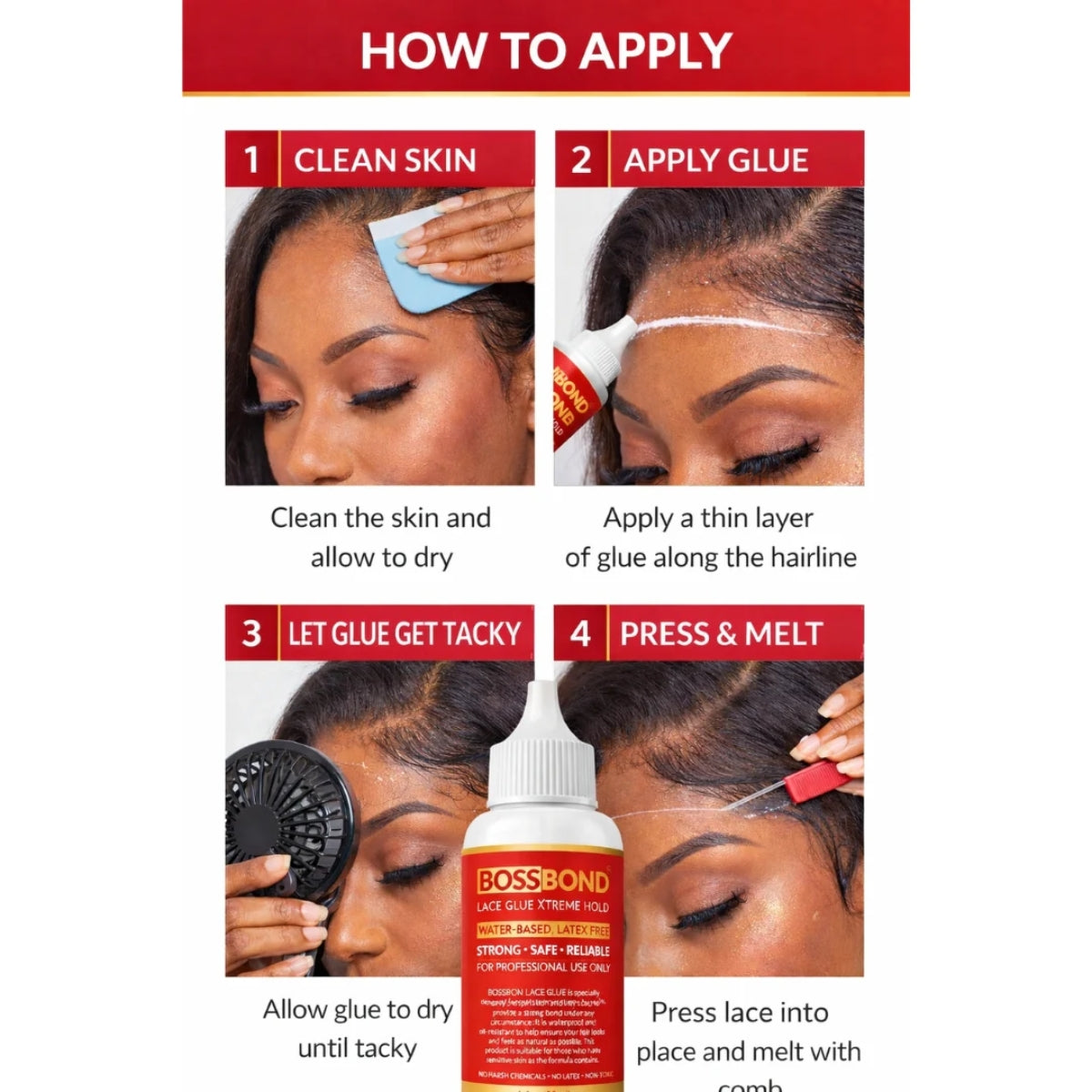 BossBond Lace Glue Xtreme Hold Water-Based, Latex-Free Wig &amp; Lace Adhesive