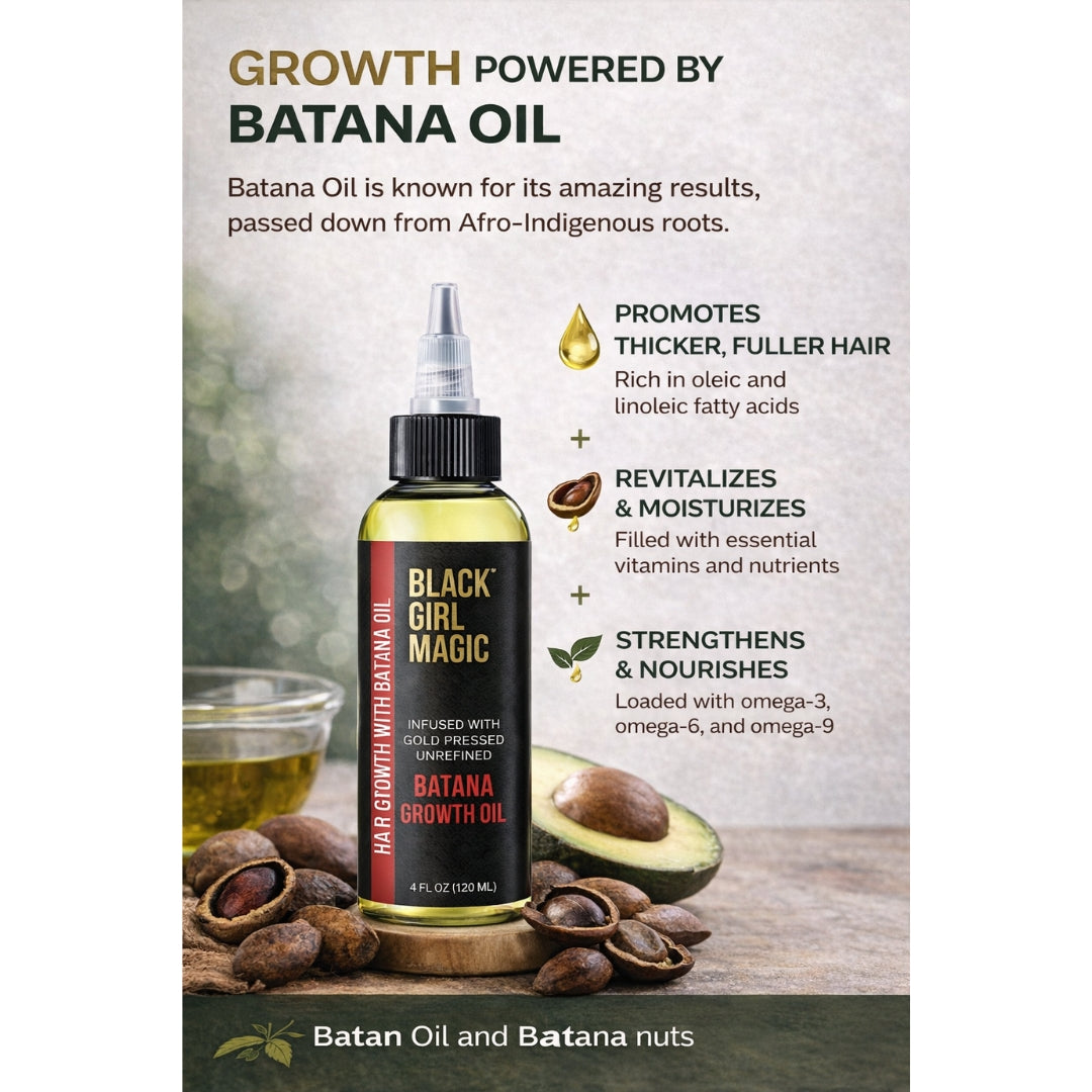 Black Girl Magic infused with gold press Unrefined Batana growth hair oil 4 Oz