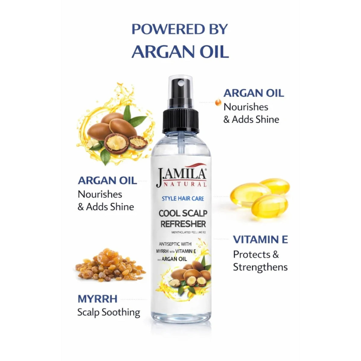 J. AMILA Natural Cool Scalp Refresher with Menthol, Myrrh, Vitamin E &amp; Argan Oil – Cooling Scalp Spray for Braids, Wigs, Natural &amp; Synthetic Hair (8 oz)