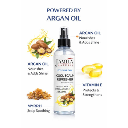 J. AMILA Natural Cool Scalp Refresher with Menthol, Myrrh, Vitamin E &amp; Argan Oil – Cooling Scalp Spray for Braids, Wigs, Natural &amp; Synthetic Hair (8 oz)