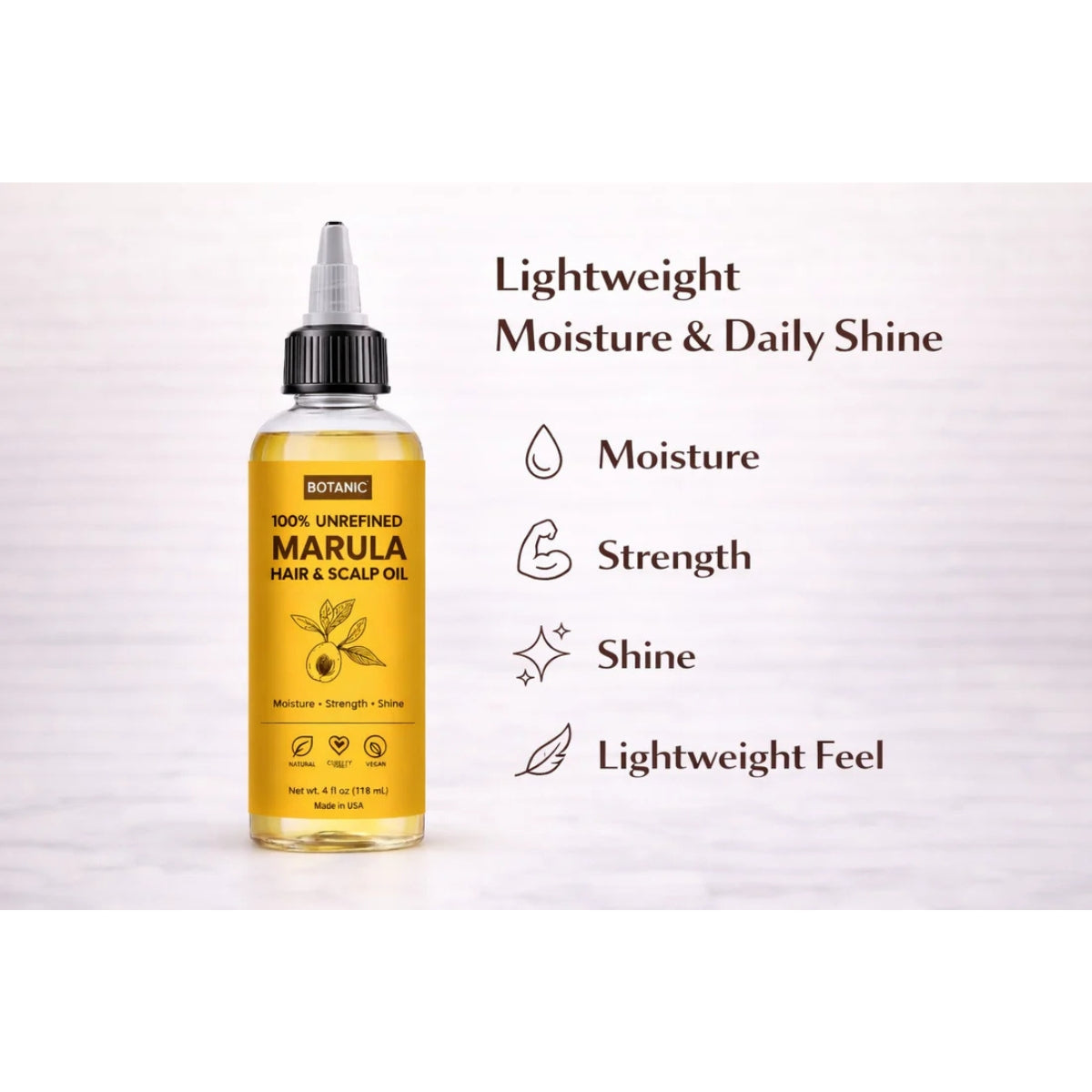 100% Unrefined Marula Hair &amp; Scalp Oil – Moisture, Strength &amp; Shine | Vegan, Cruelty-Free 4 fl oz (118 mL)