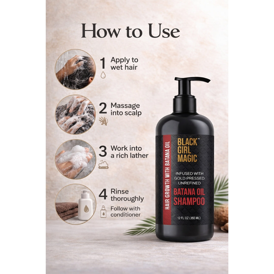 Black Girl Magic infused with gold pressed unrefined Batana hair oil shampoo, 12 Oz