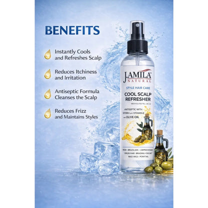 J. AMILA Natural Cool Scalp Refresher with Menthol, Myrrh, Vitamin E &amp; Olive Oil – Cooling Scalp Spray for Braids, Wigs, Natural &amp; Synthetic Hair (8 oz)