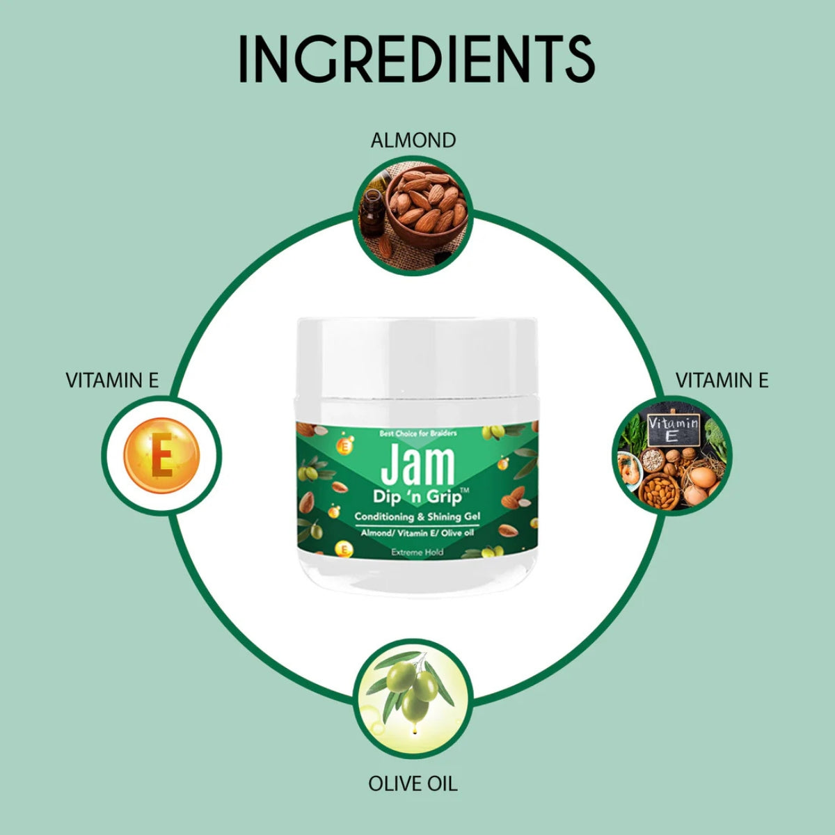Jam Dip n Grip Almond and Vitamin E Conditioning &amp; Shining Hair Gel Extreme Hold  (4oz)