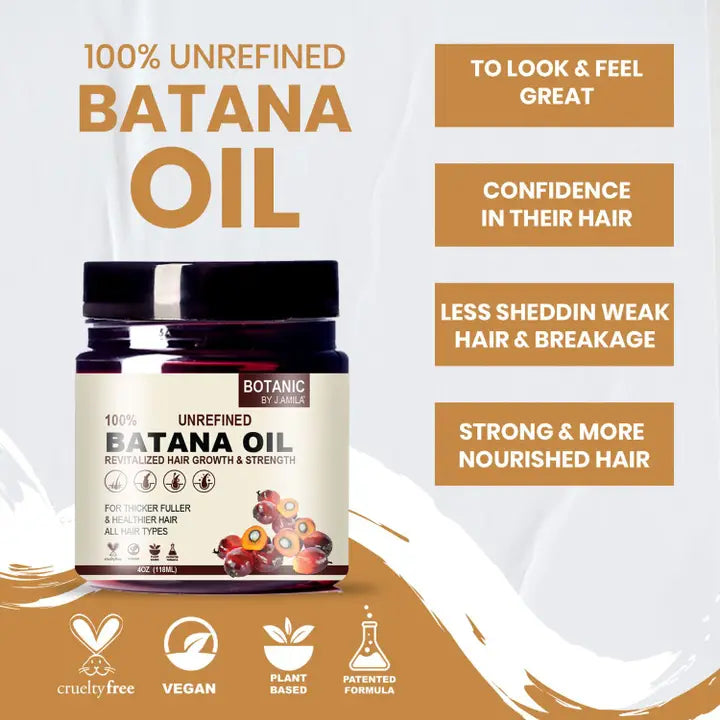 BOTANIC BY J.AMILA® 100% Unrefined Batana Oil Revitalized Hair Growth &amp; Strength – Thicker, Fuller &amp; Healthier Hair for All Hair Types 4oz / 118mL