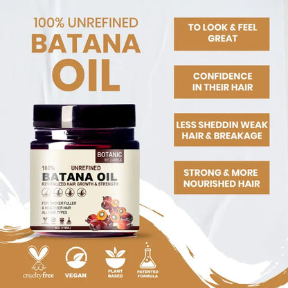 BOTANIC BY J.AMILA® 100% Unrefined Batana Oil Revitalized Hair Growth &amp; Strength – Thicker, Fuller &amp; Healthier Hair for All Hair Types 4oz / 118mL