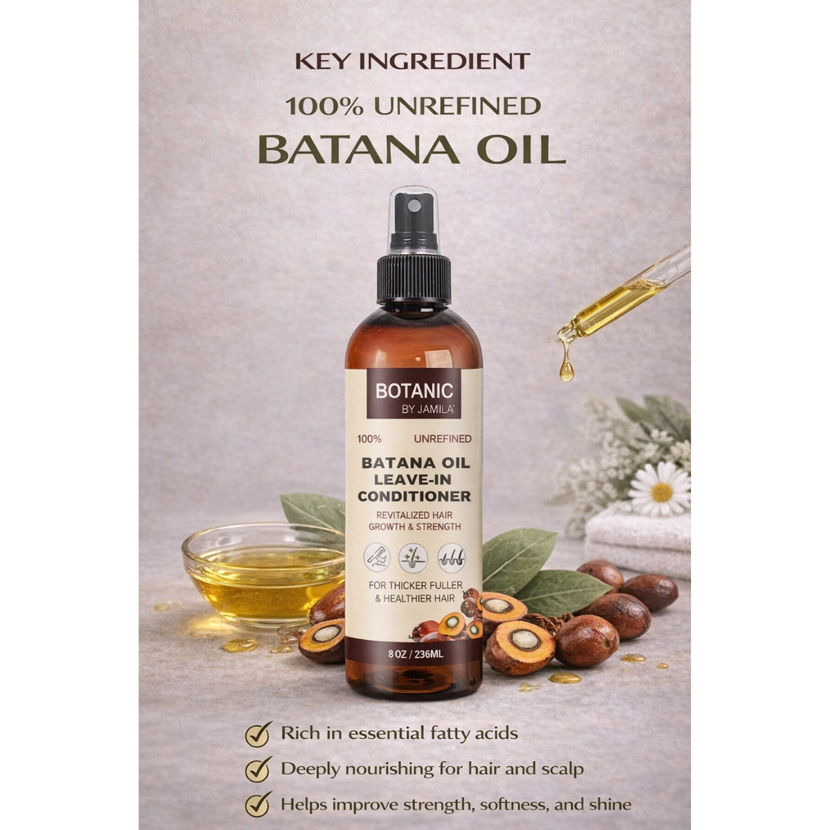 Botanic 100% Unrefined Batana Oil Leave-In Conditioner – Lightweight Moisture &amp; Strength Spray 8 oz