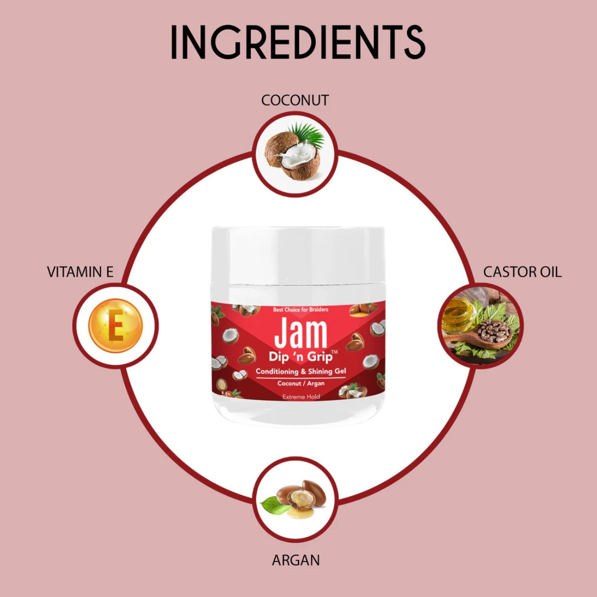 Dip n Grip Jam Strawberry, Lemon &amp; Orange Conditioning &amp; Shining Hair Gel Extreme Hold (4oz)