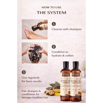 Botanic Hair Care 100% Unrefined Batana Oil Shampoo + Conditioner Bundle Complete Hair Care System 8oz