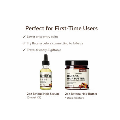 Botanic Hair Care 100% Unrefined Bundle Travel / Starter Batana Hair Care Bundle Growth Oil &amp; Hair Butter