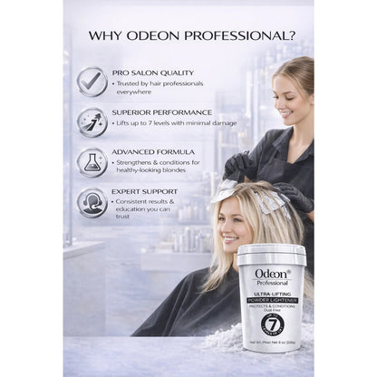 Odeon® Professional Ultra-Lifting Powder Lightener – Dust-Free Bleach, Up to 7 Levels of Lift (8 Oz)