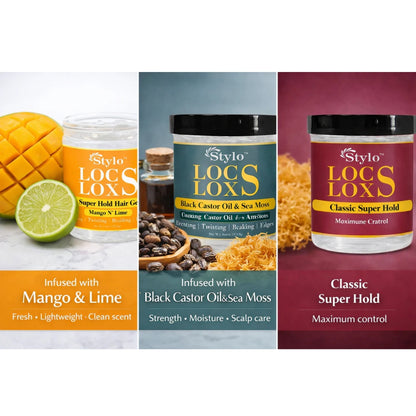 Stylo™ Locs Loxs Super Hold Hair Gel Locking, Twisting, Braiding &amp; Edges
3 Pack 16oz
