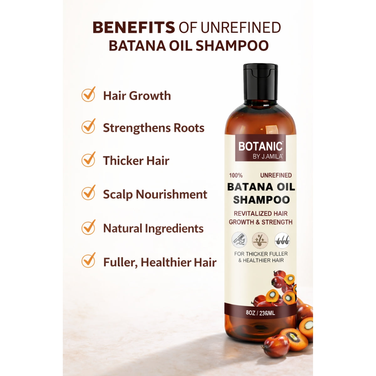 Botanic 100% Unrefined Batana Oil Shampoo – For Thicker, Fuller &amp; Healthier Hair 8 oz