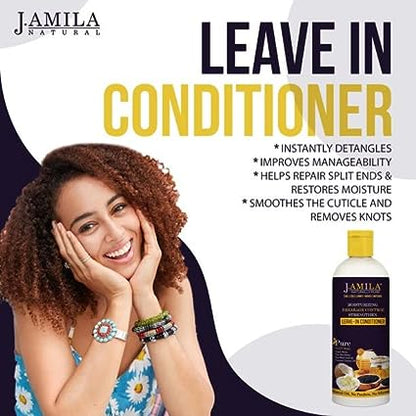 J.Amila Pure Natural Moisturizing Dry Away Shampoo, Leave in Conditioner, Moisturizing Dry Away Conditioner, Moisturizing Smoother Strengthen Detangler (4 Packs)