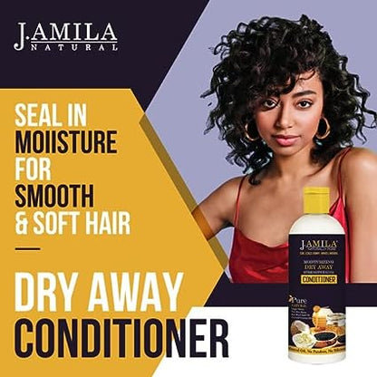 J.Amila Pure Natural Moisturizing Dry Away Shampoo, Leave in Conditioner, Moisturizing Dry Away Conditioner, Moisturizing Smoother Strengthen Detangler (4 Packs)