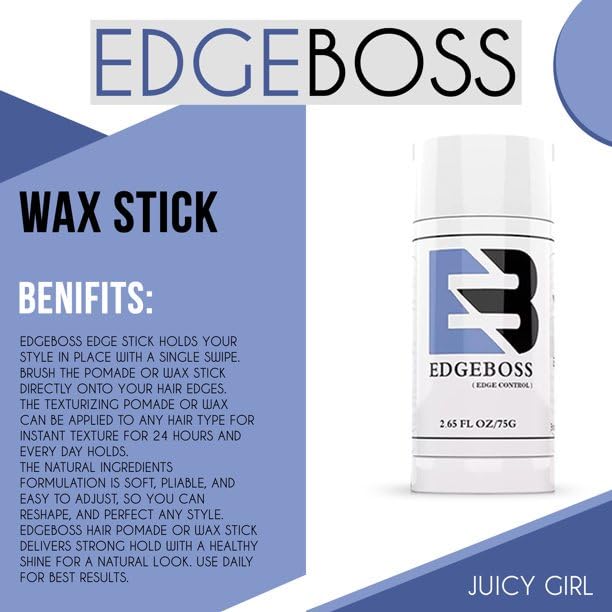 EdgeBoss Hair Wax Stick - Non-Greasy Styling Wax for Slick Hair Wigs, Control Flyaways &amp; Edge Frizz - 5 Pack
