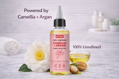 100% Unrefined Camellia + Argan Hair &amp; Scalp Oil – Shine, Smoothness &amp; Protection | Vegan, Cruelty-Free 4 fl oz (118 mL)