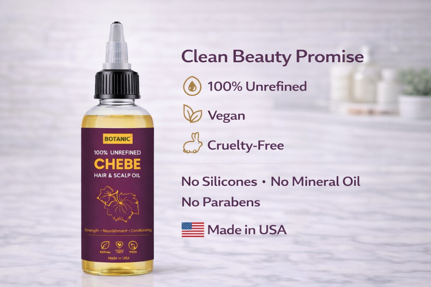 100% Unrefined Chebe Hair &amp; Scalp Oil – Strength, Nourishment &amp; Moisture Retention | Vegan, Cruelty-Free 4 fl oz (118 mL)