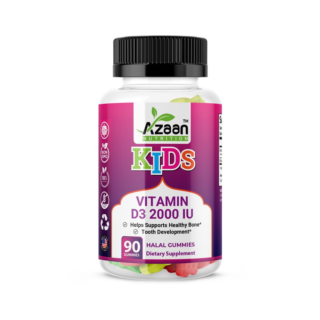 Azaan Kids Vitamin D3 2000IU Halal Gummies Delicious Support for Healthy Growth 90 Count.