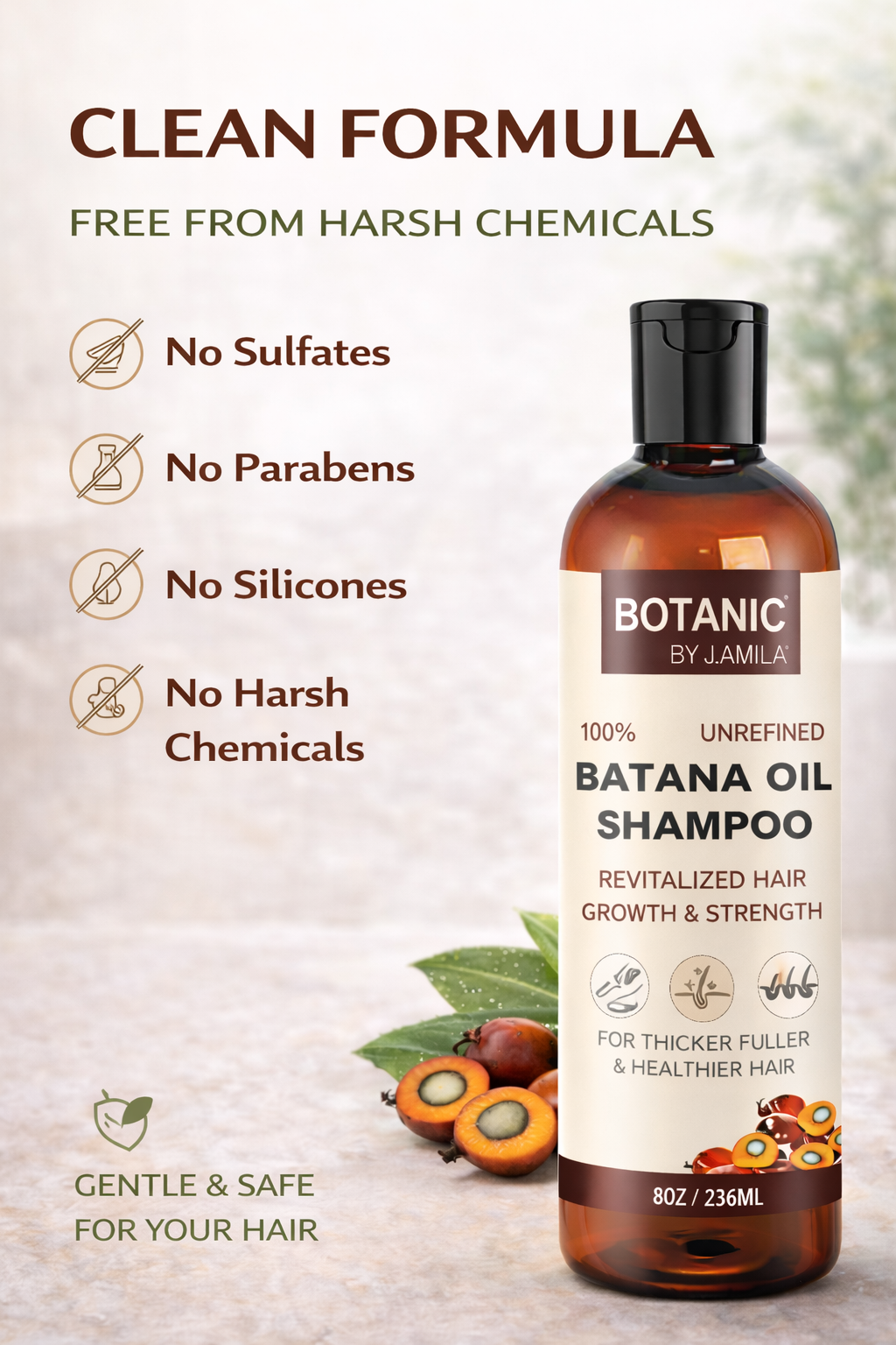 Clean formula Batana oil shampoo free from sulfates parabens and harsh chemicals