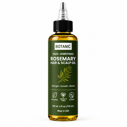 BOTANIC 100% Unrefined Rosemary Hair &amp; Scalp Oil – Hair Growth &amp; Scalp Nourishing Treatment – 4 fl oz (118 mL)