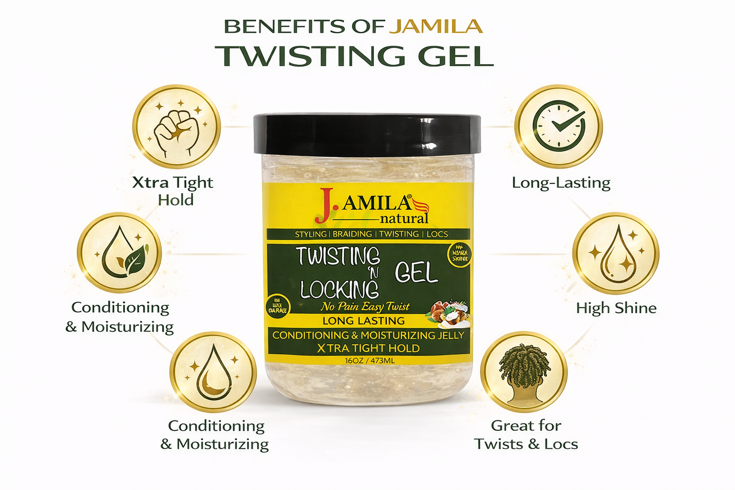 Jamila Natural Award-Winning– Xtra Hold Twisting ‘N Locking Gel (16oz / 473ml)