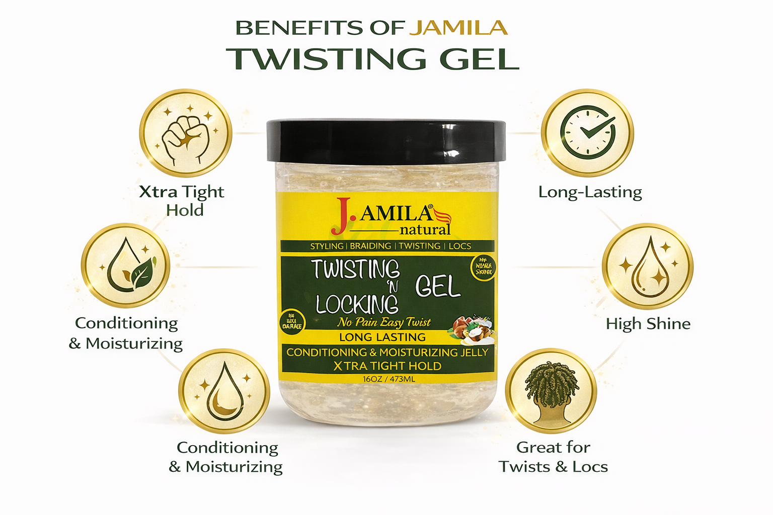 Jamila Natural Award-Winning– Xtra Hold Twisting ‘N Locking Gel (16oz / 473ml)