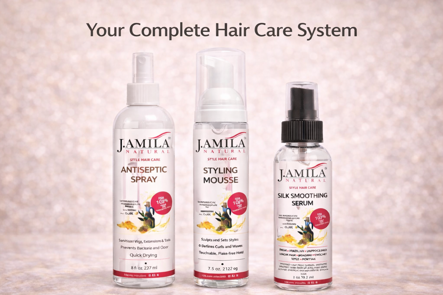 J. Amila Natural Silk Smoothing Serum with Olive Oil – Heat Protectant, Frizz Control &amp; High Gloss Shine for Natural Hair, Wigs &amp; Extensions (2 oz / 59.2 ml)