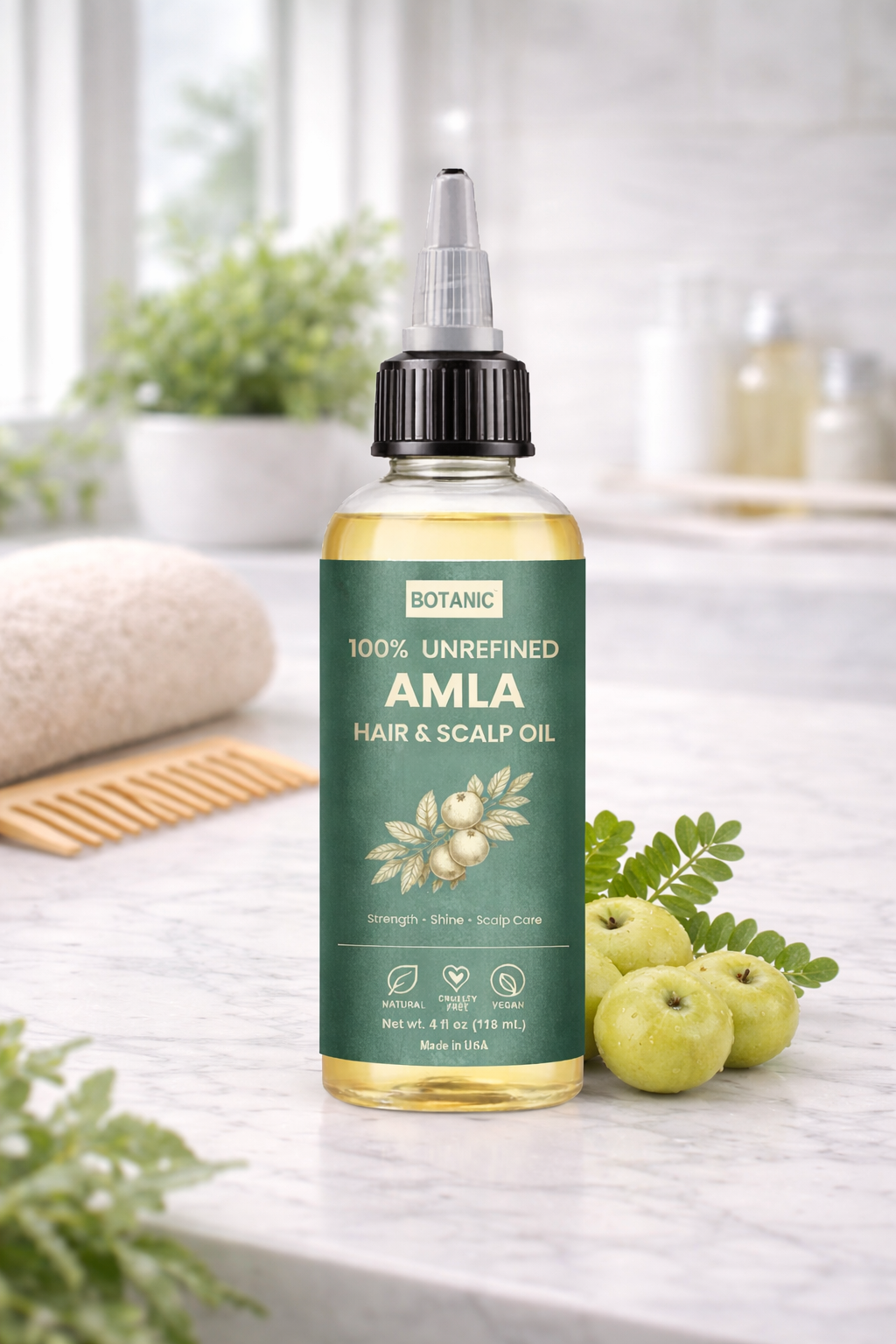 100% Unrefined Amla Hair &amp; Scalp Oil – Natural Growth, Shine &amp; Strength | Vegan, Cruelty-Free 4 fl oz (118 mL)